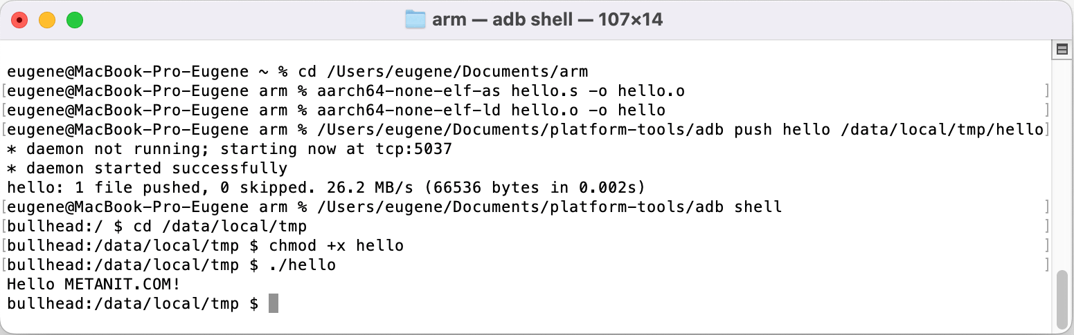 Первая программа на ассемблере arm64 на Android с компиляцией на MacOS