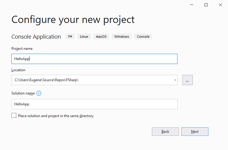 Создание первого проекта для F# в Visual Studio