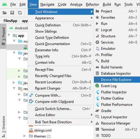 Device File Explorer в Android Studio