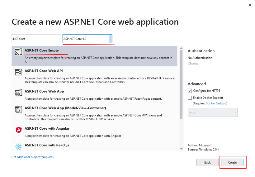 Типы проектов ASP.NET Core