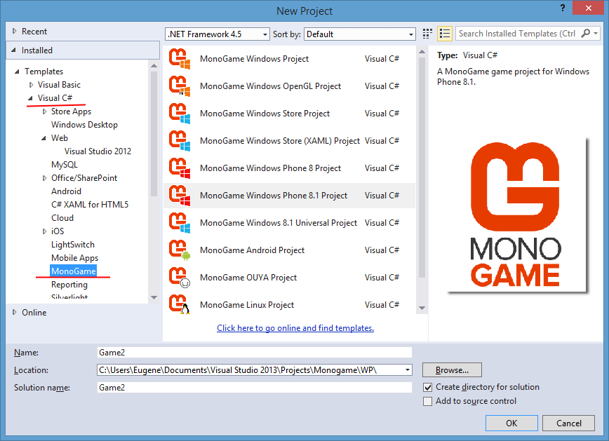 MonoGame in Visual Studio 2013