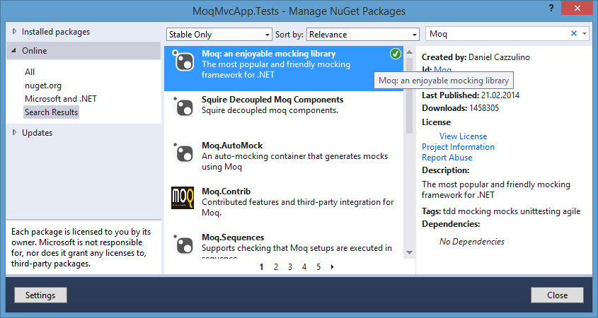 Moq фреймворк в ASP.NET MVC 5