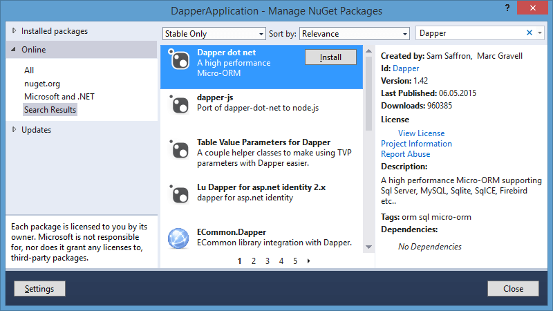 Dapper в ASP.NET MVC 5