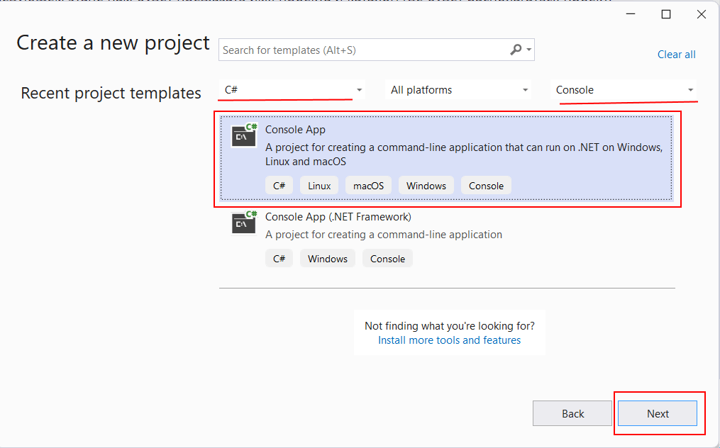 Проект консольного приложения на C# и .NET в Visual Studio 2022