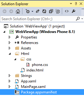 WebView App Project Structure in Windows Phone 8.1