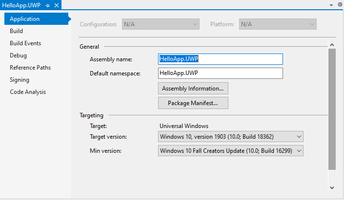 Настройка минимальной версии Windows 10 при компиляции приложения Xamarin Forms в UWP