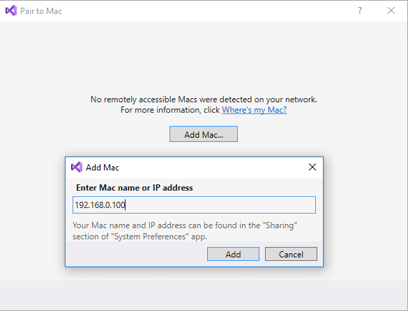 Подключение к Mac OS в Visual Studio