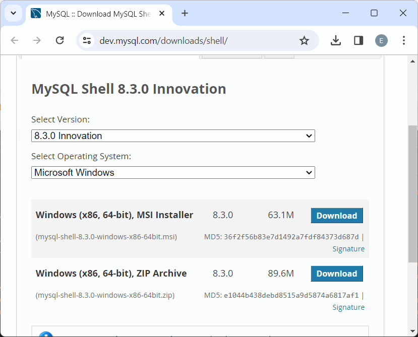 Загрузка MySQL Shell
