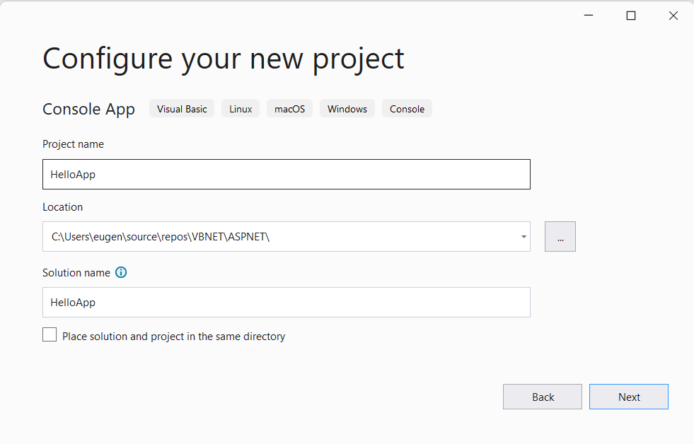 Создание первого веб-приложения на Visual Basic .NET
