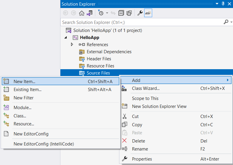 Добавление файла на Си в Visual Studio