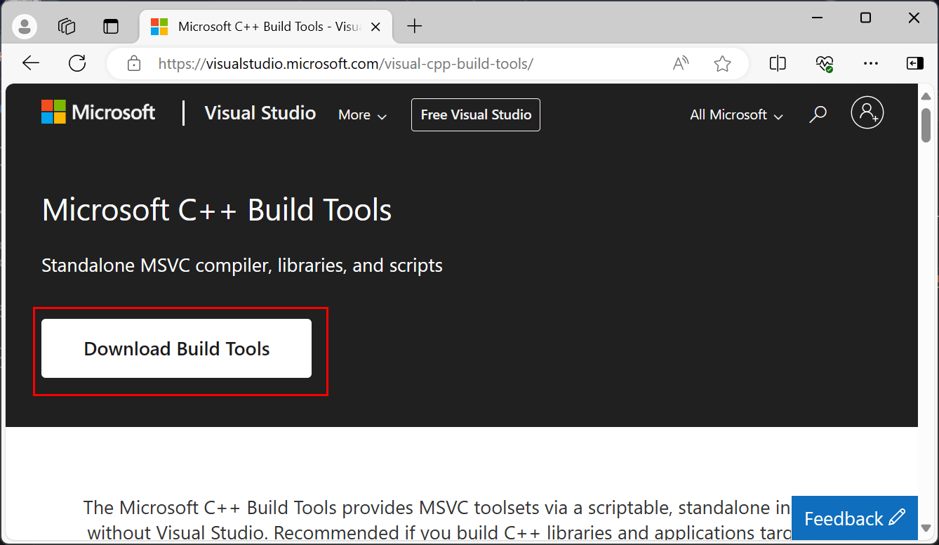 Загрузка Microsoft C++ Build Tools