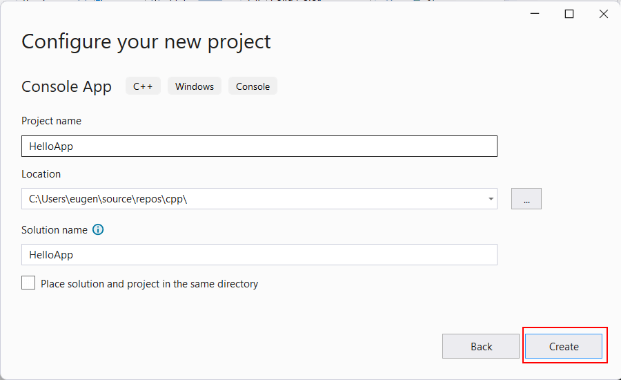 Создание проекта консольного приложения на C++ в Visual Studio