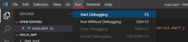 Отладка приложения Flutter Debugging в Visual Studio Code