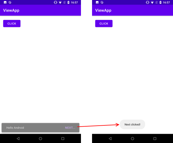 Обработка нажатия click в Snackbar в Android и Java