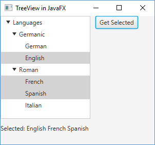 Получение выбранных элементов в TreeView в JavaFX