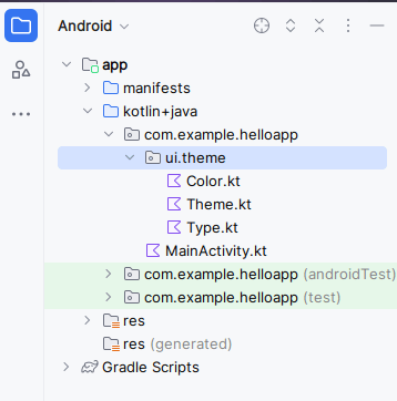 Структура проекта и ui.theme на Jetpack Compose и Kotlin в Android Studio