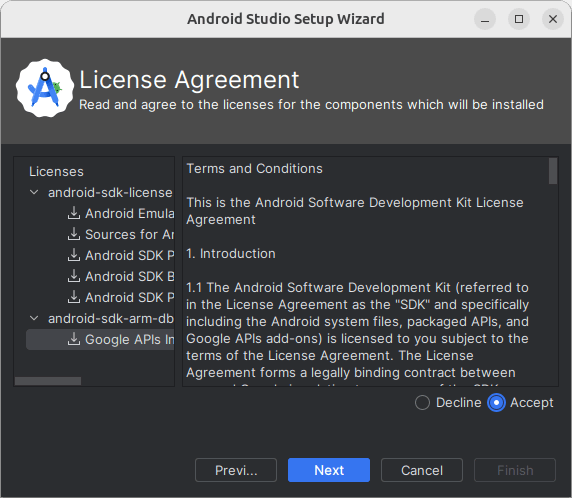 Лицензия на Android SDK на Linux
