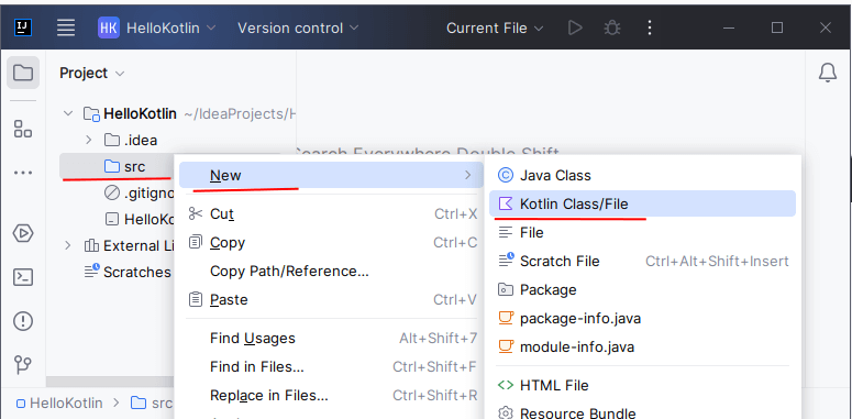 Добавления файла с кодом в проект на Kotlin в IntelliJ IDEA