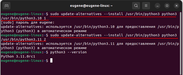 Управление версиями Python в linux