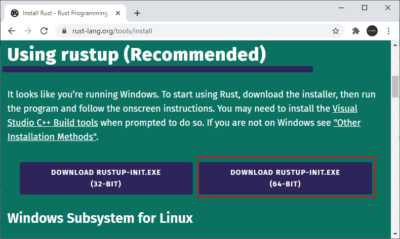 Установка Rust и Rustup на Windows