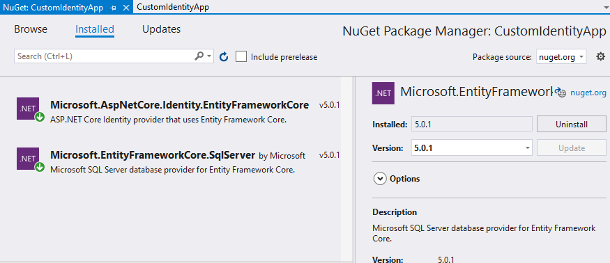 ASP.NET Core Identity и Entity Framework Core