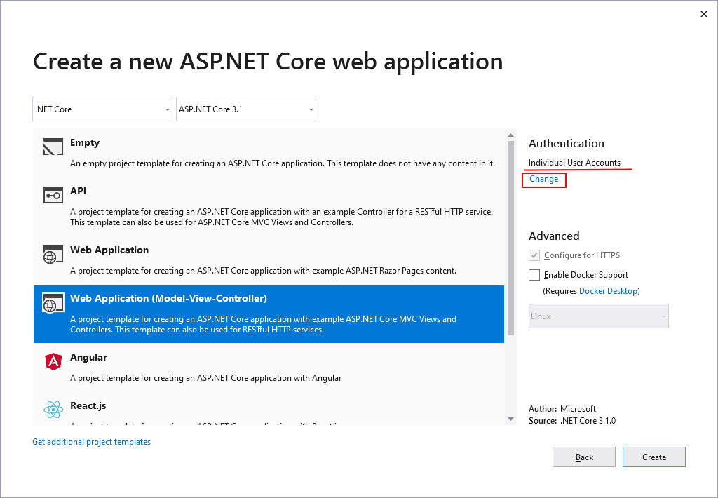 ASP.NET Core Identity в Visual Studio