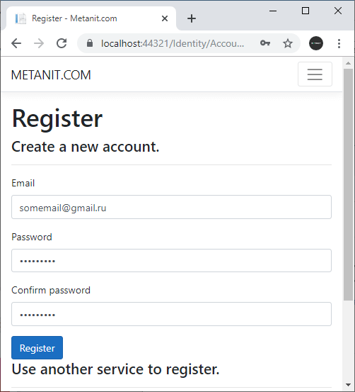 Регистрация в ASP.NET Core Identity