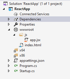 Структура проекта React в ASP.NET Core