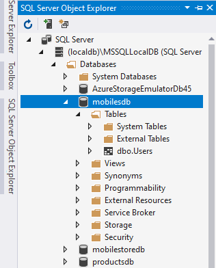 Просмотр базы данных в SQL Server Object Explorer
