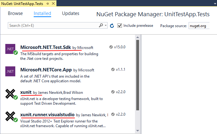 Добавление xunit в ASP.NET Core