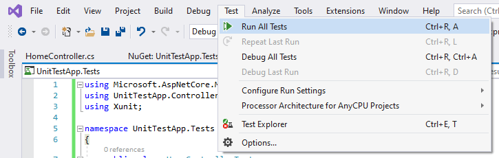 Запуск юнит-тестов в ASP.NET Core