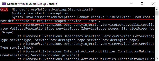 Cannot resolve from root provider because it requires scoped service в ASP.NET Core и C#