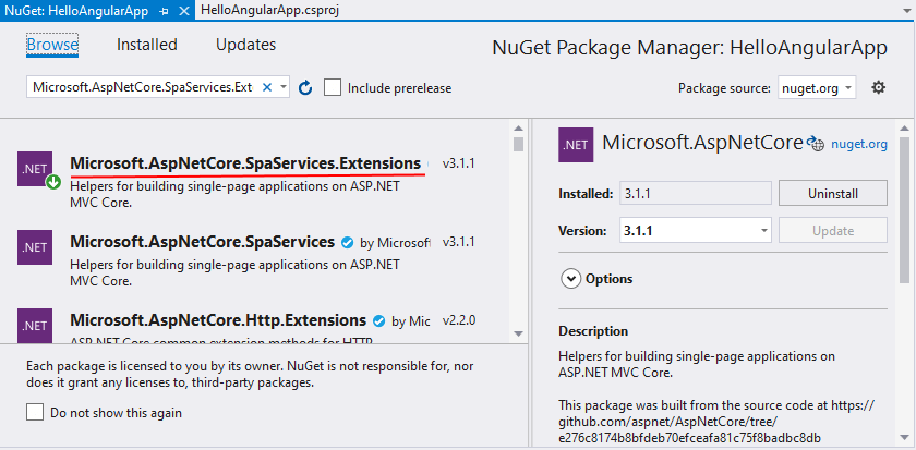 SpaServices и Angular в ASP.NET Core