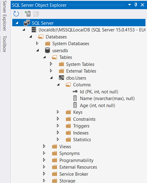 просмотр базы данных MS SQL Server в Entity Framework в ASP.NET Core MVC и C#