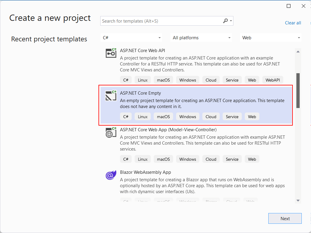 Добавление Blazor Server в пустой проект ASP.NET Core