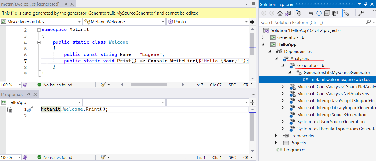 Dependencies и Analyzers в Visual Studio и исходный код Source Generators в C#
