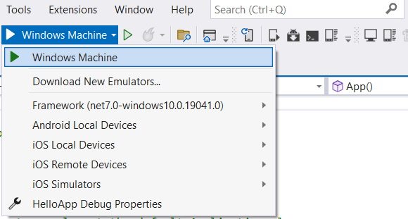 Настройка запуска приложения .NET MAUI и C# на Windows