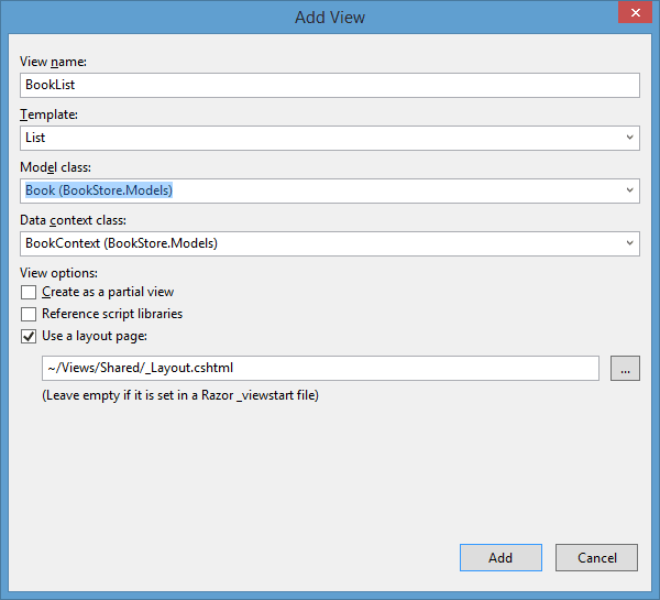 Строго типизированное представление в ASP.NET MVC 5