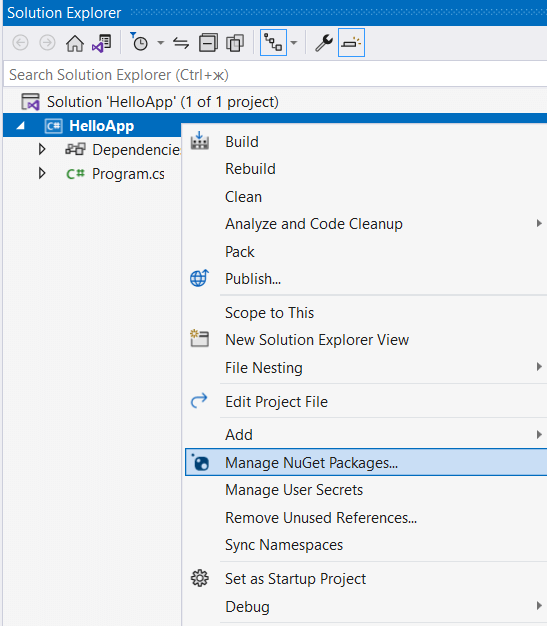 Добавление nuget пакетов в проект на C# в Visual Studio
