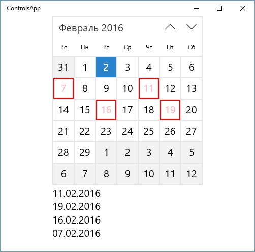 CalendarView in Universal Windows Platform