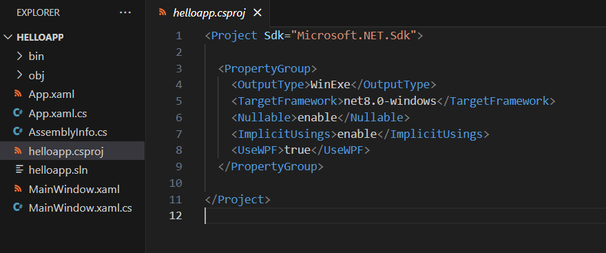 Первый проект WPF на C# в Visual Studio Code
