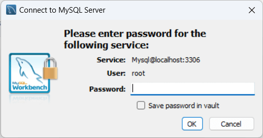 Ввод пароля в MySQL Workbench CE