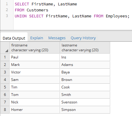 Обединение таблиц и оператор UNION в PostgreSQL