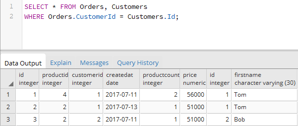 Соединение таблиц с помощью SELECT в PostgreSQL