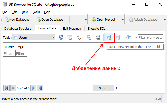 данные таблицы в DB Browser for SQLite