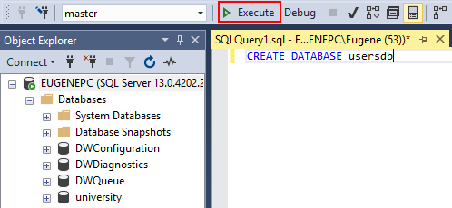 Создание базы данных в MS SQL Server 2016 с помощью T-SQL