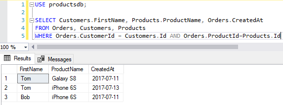 Соединение таблиц без JOIN в MS SQL Server 2016