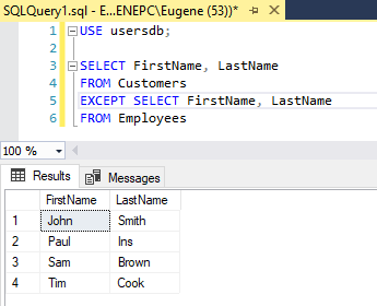 EXCEPT в T-SQL