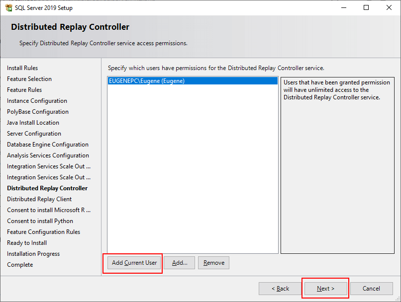 Установка администратора для Distributed Replay Controller в MS SQL Server 2017