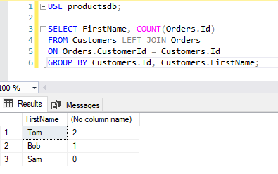 Группировка в OUTER LEFT JOIN в T-SQL